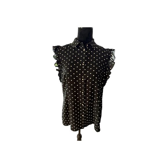 Annie Klein Women's Black and white polka dot blouse size 12 Ruffle sleeve - Picture 1 of 3